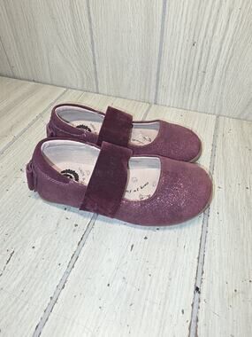Livie & Luca Girls Aria 9M Ballet Bows Flat Burgundy Shimmer Suede Leather Shoes